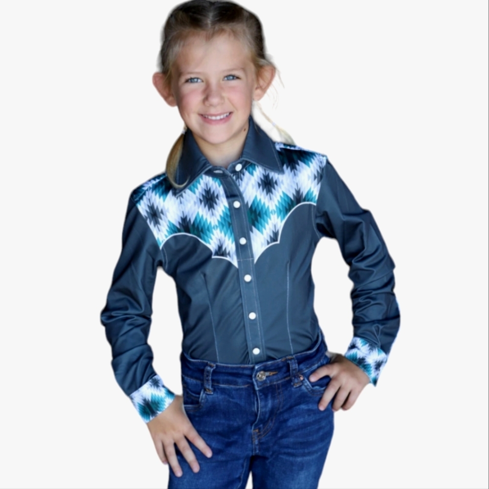 RANCH DRESS'N Fallon Taylor "Brayden" charcoal gray Performance rodeo shirt szXL - Picture 4 of 13